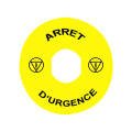 Harmony étiquette circulaire Ø90mm jaune - logo EN13850 - ARRET D'URGENCE