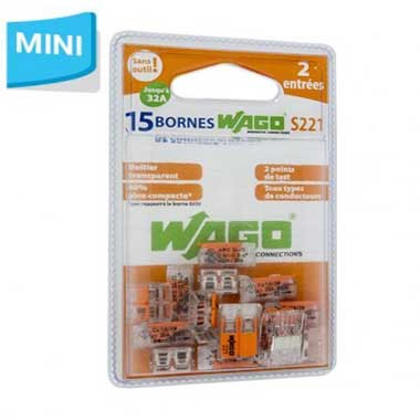 Bornes automatiques 3 entrées pour fil souple ou rigide S221 par 50 WAGO, 1296454, Electricité et domotique
